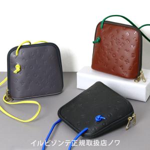 【極美品✨デカロゴ/エンボス】イルビゾンテ　ショルダーバッグ　黒　革　金ボタン イルビゾンテ 日本限定クラフトエンボスドロゴ レザーポシェット ミニ