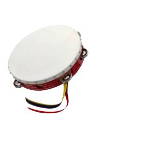 ヤマヨ 牛革付 木製 タンバリン 24cm 赤 金線入