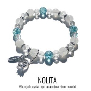 ホワイトジェイド 水晶 アクアオーラ パワーストーンビーズブレスレット 天然石ブレスレット 141｜nolita-f-stone