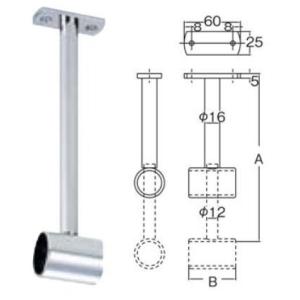 天吊自在ブラケット　32ミリパイプ用　400〜600ミリ　通し(途中に設置。パイプ貫通)　単品　大