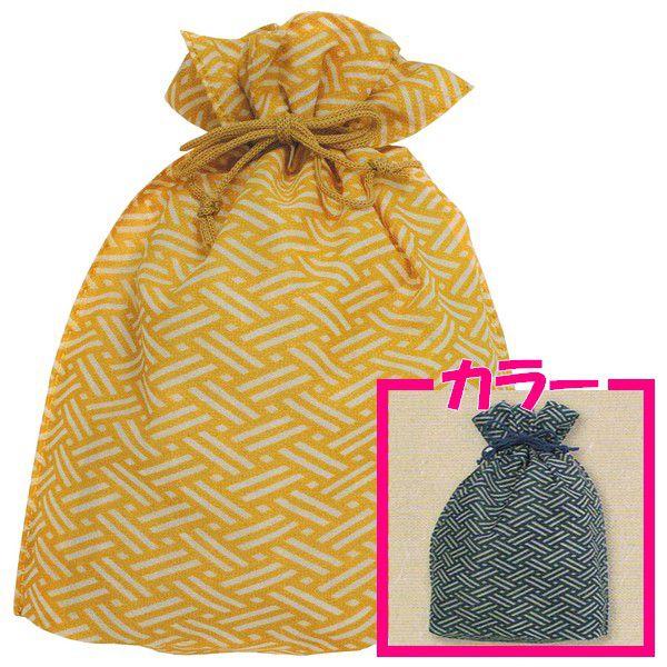 不織布和風柄巾着袋　檜垣(ひがき)柄　ネイビー　250×280×底マチ80mm　50枚【メーカー直送...