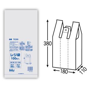 レジ袋　白　エコノミータイプ　TE30(西日本30号、東日本12号)　100枚×80冊(8000枚)【メーカー直送または取り寄せ】｜nontarou