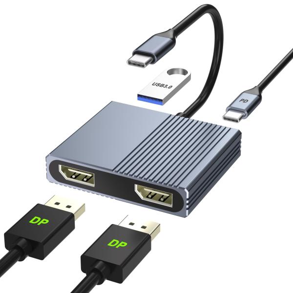 USB-C to デュアル DisplayPort 変換アダプター 4-IN-1 USB Type ...