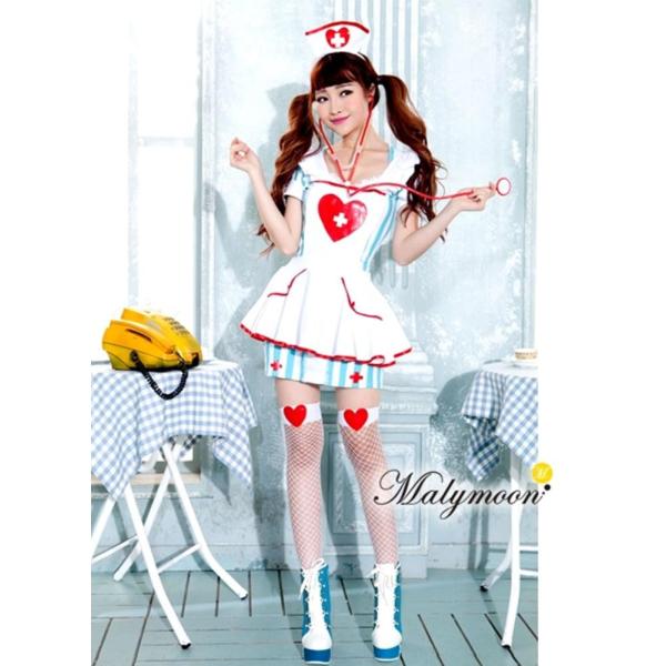 Malymoon ストライプなエプロンナース コスプレ 衣装 看護婦