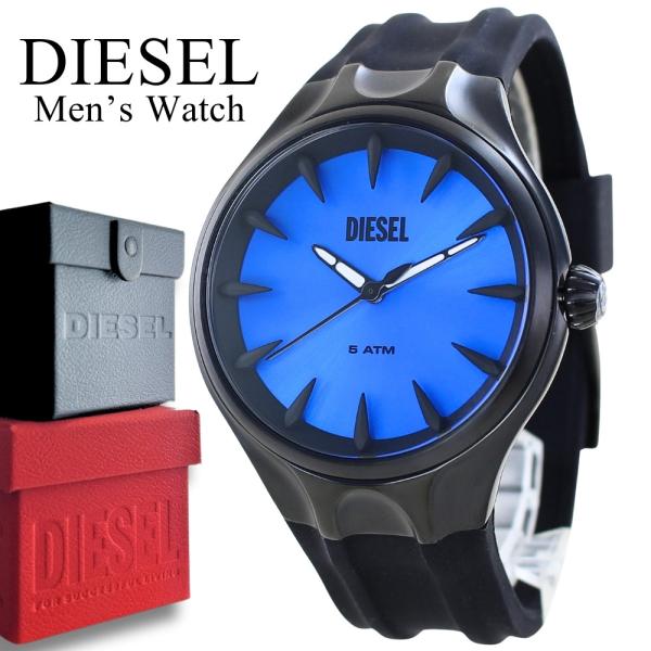 ディーゼル 腕時計 メンズ ブルー文字盤 ブラック シリコン ラバーベルト おしゃれ 男性 ギフト ...