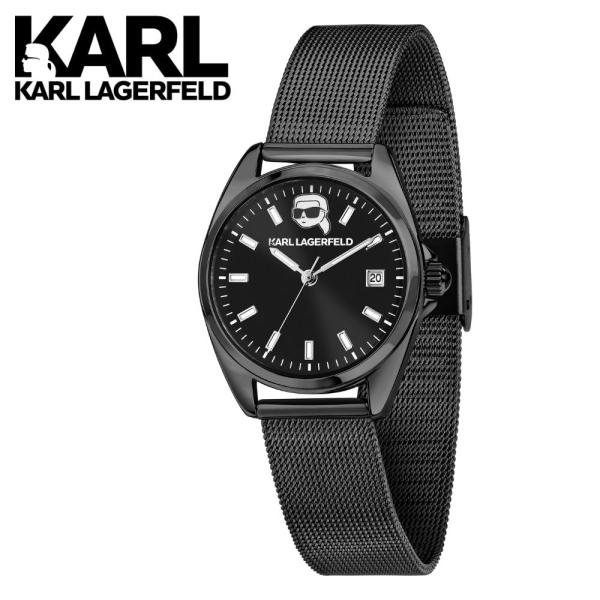 正規品 日本限定 カールラガーフェルド 腕時計 メンズ レディース ユニセックス 黒 ブラック メッ...