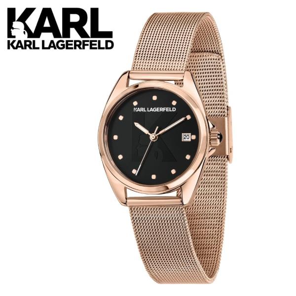 正規品 日本限定 カールラガーフェルド 腕時計 レディース メッシュベルト ローズゴールド ブラック...