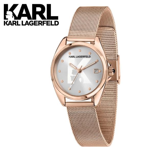 正規品 日本限定 カールラガーフェルド 腕時計 レディース メッシュベルト ローズゴールド シルバー...
