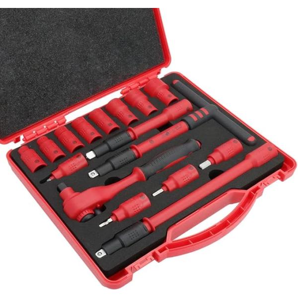 16ピース 3/8インチ Drive VDE 絶縁ツールセット ソケット ビットソケット レンチ ラ...