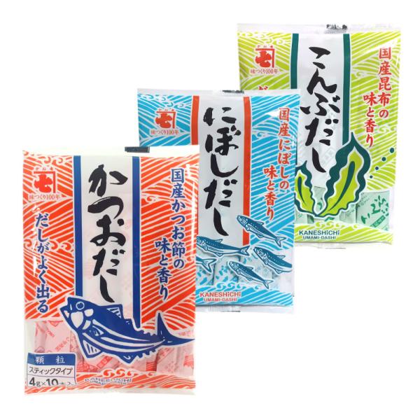 顆粒だし かね七 風味だし かつお/こんぶ/にぼし 4g×10本 各種1袋 3種アソート だしの素 ...