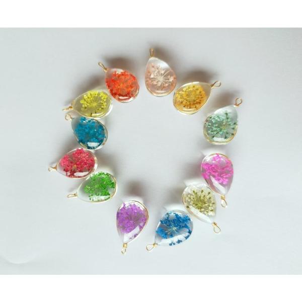 水滴 オパール型 ハート 両面デザイン 小幹花束 ガラス製 チャームパーツ ピアスパーツ ネックレス...