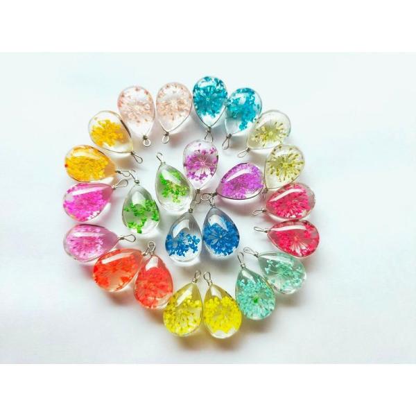 水滴 オパール型 ハート 両面デザイン 小幹花束 ガラス製 チャームパーツ ピアスパーツ ネックレス...