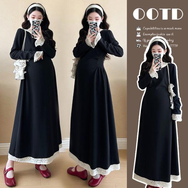 マタニティ ワンピース 春 きれいめ 結婚式 妊婦服 マタニティウェア 長袖 ロングワンピース フォ...