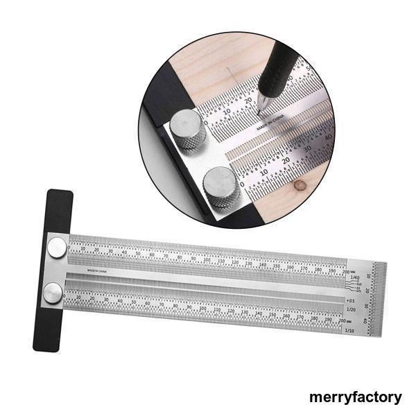 ステンレス鋼T型穴定規スクライビング木工マーキング測定ツールシルバー直角スクライビング定規描画用スケ...