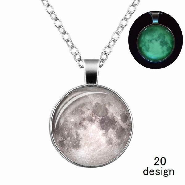 ネックレス ペンダント 光る 女性用 アクセサリー チェーン 50cm 円形 丸 ガラス 星空 夜空...