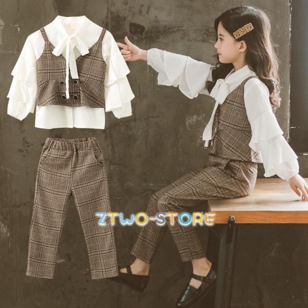 卒業式 パンツスーツ 女の子 ピアノ発表会 韓国 チェック柄 スーツ 七五三 フォーマル 卒服 子供...
