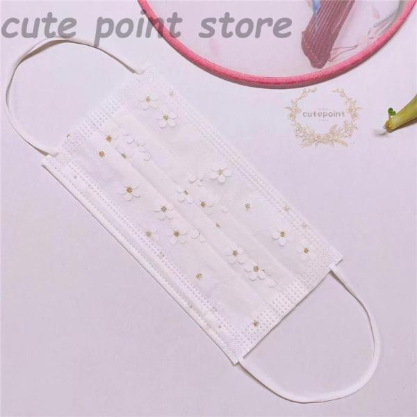 薄めマスク 花柄 夏用 飛沫対策 女性用 レース 50枚 使い捨て 不織布 接触冷感 花見 花火大会...