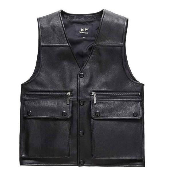 春夏秋冬　本革　ベスト　メンズ　レザーベスト　羊革  おしゃれ ジレベスト　ベスト  前開き　チョッ...