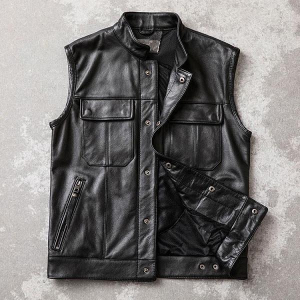 春夏秋冬　本革　ベスト　メンズ　レザーベスト　牛革  おしゃれ ジレベスト　ベスト  前開き　チョッ...