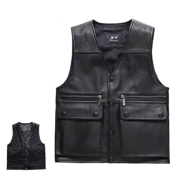 春夏秋冬　本革　ベスト　メンズ　レザーベスト　牛革  おしゃれ ジレベスト　ベスト  前開き　チョッ...