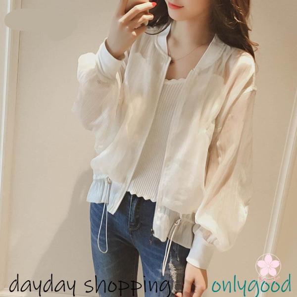 ブラウス  ブルゾン シースルー 長袖 MA-1 カジュアル フェミニン ドローコード 羽織 秋冬