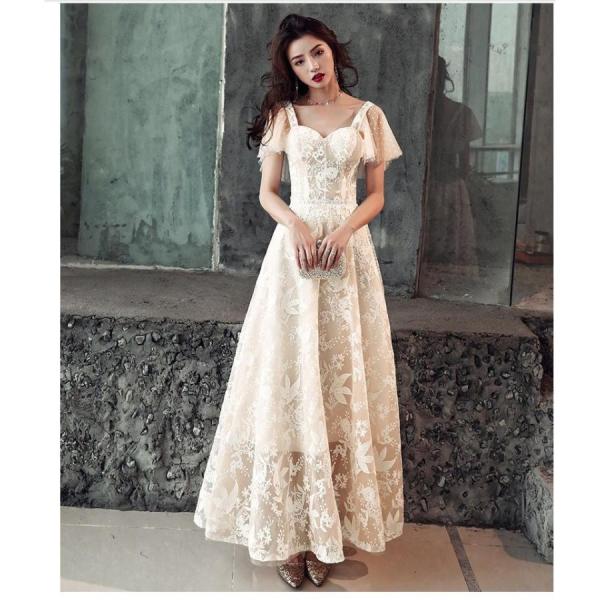 オフショルダー ウエディングドレス ロングドレス 結婚式 披露宴 二次会 謝恩会 演奏会 発表会 お...