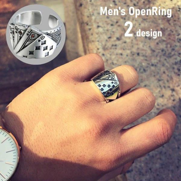 指輪 オープンリング メンズ アクセサリー 男性用 ファッションリング 幅広 トランプ ダイヤ スペ...