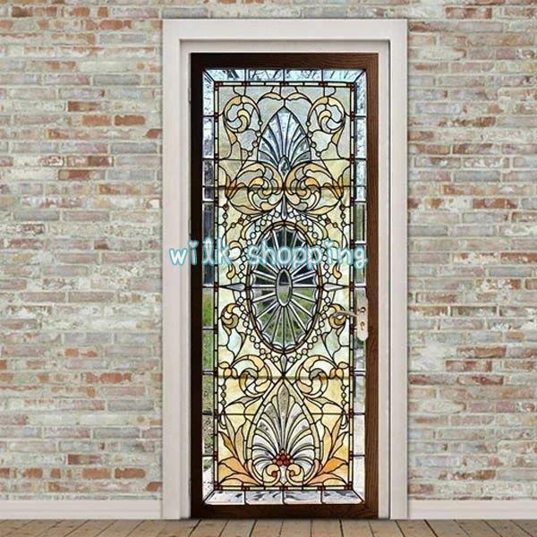 ドアステッカー トリックアート ステンドグラス すりガラス アンティーク だまし絵シール 隠し部屋 ...