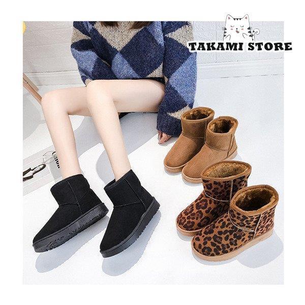 ムートンブーツ レディース ショートブーツ ムートン 靴 秋冬 裏起毛 ヒョウ柄 ボア ファー 暖か...