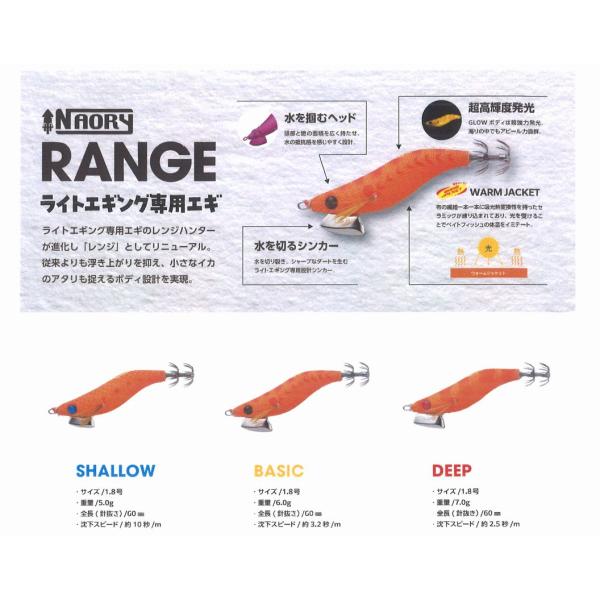 ヤマシタ ナオリー レンジ1.8サイズ シャロー ベーシック ディープ ライトエギング専用エギ RA...