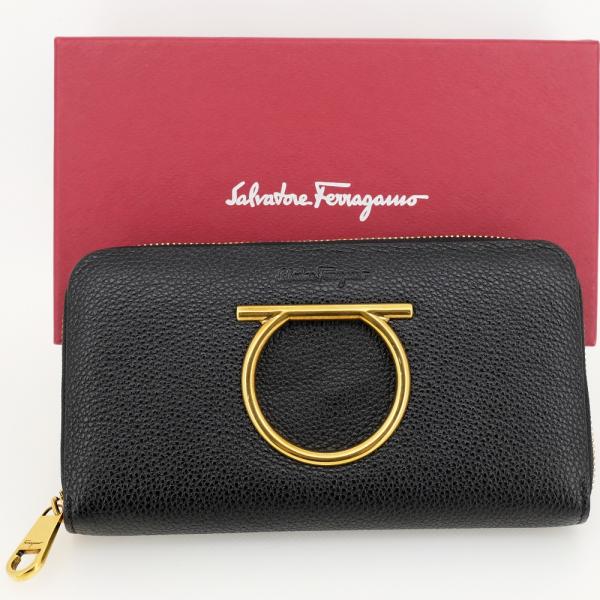 【新品同様】Salvatore Ferragamo フェラガモ ガンチーニ ラウンドファスナー長財布...