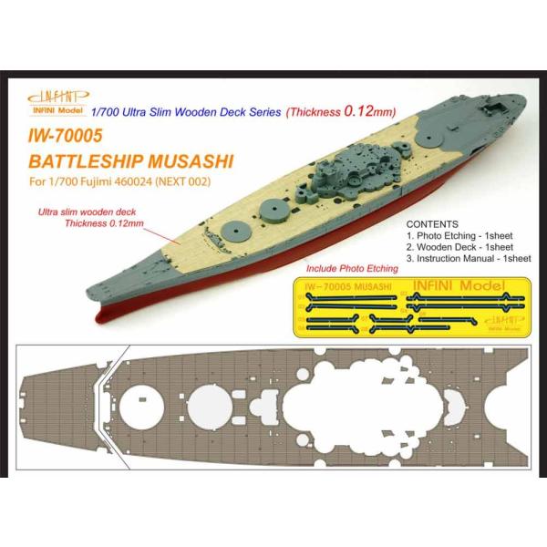 IW7005 1/700 木製甲板 日本海軍 戦艦 武蔵用エッチングパーツ付き（F社460024 N...