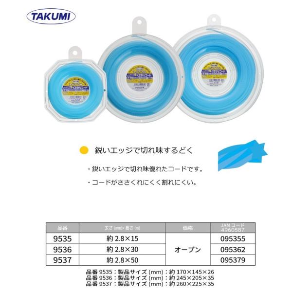 たくみ ナイロンコード スパイラル 50ｍ 2.8角 9537 くさかり コード 草刈 ナイロン 柔...