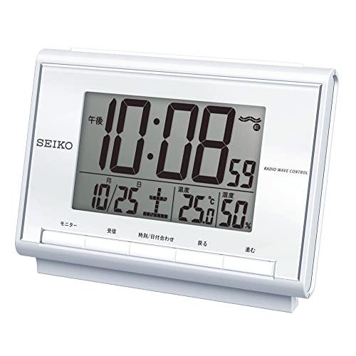 セイコー クロック 目覚まし時計 電波 デジタル カレンダー 温度 湿度 表示 白 パール SQ69...