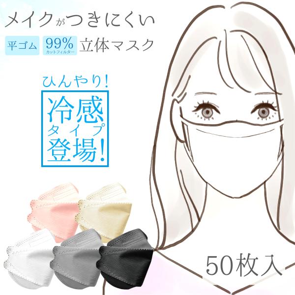 マスク 不織布 不織布マスク 50枚 立体 おしゃれ 冷感 4層 立体マスク 小顔マスク 花粉症 防...