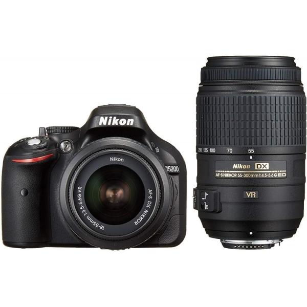 ニコン Nikon D5200 ダブルズームキット  ブラック SDカード付き &lt;プレゼント包装承り...