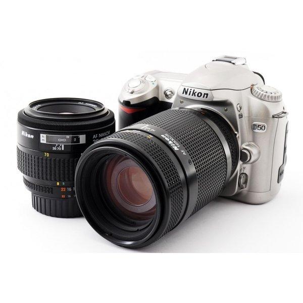 ニコン Nikon D50 標準&amp;望遠 ダブルズームセット シルバー 美品 新品 SDカードストラッ...