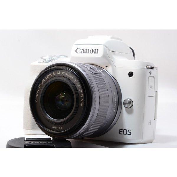 キヤノン Canon EOS Kiss M ホワイトレンズキット 美品 Wi-Fiで新品 SDカード...