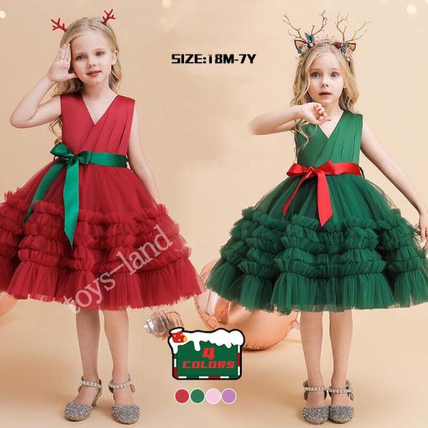 子供ドレス クリスマス衣装 子供ドレス 女の子 クリスマス ドレス サンタクロース柄 可愛い 女の子...
