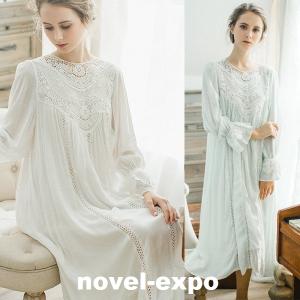 ネグリジェ パジャマ レディース 秋 長袖 綿 無地