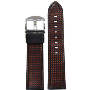 【並行輸入品】24 mm PanatimeブラックPerforated本革時計バンドwithオレンジ...