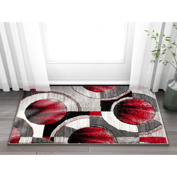 【並行輸入品】よく織られたルビー 幾何学模様 2x3 マット レッド&amp;グレー 鮮やか モダン コンテ...