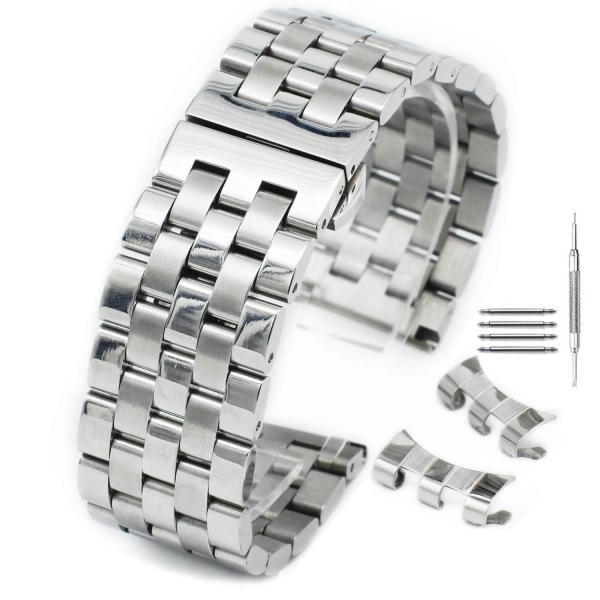 【並行輸入品】カーブしたステンレススチール製 つや消し/光沢仕上げ腕時計バンド ストラップ バックル...