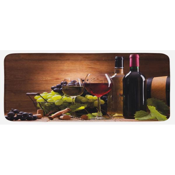 【並行輸入品】Ambesonne キッチンマット 赤と白ワイングラス ブドウ付き フレンチグルメ テ...