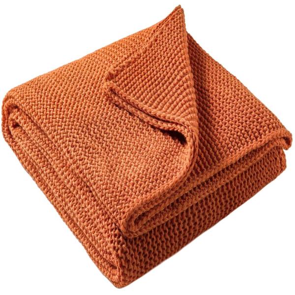 【並行輸入品】TREELY ニットスローブランケット ラストオレンジ カウチ ソファ ビーチチェア用...