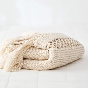 【並行輸入品】 Warooma Sofa Blanket Knitted Blanket Pure Color Handmade Tassel