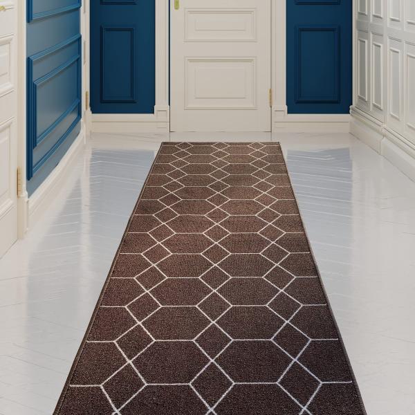 【並行輸入品】カスタムメイド ランナーラグ 長さをお選びください 幅26インチ 幾何学格子デザイン ...