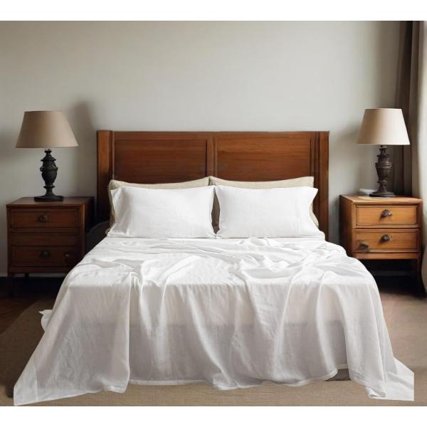 【並行輸入品】Simple&amp;Opulence リネン100%シーツセット 無地 4点ウォッシュドフレ...