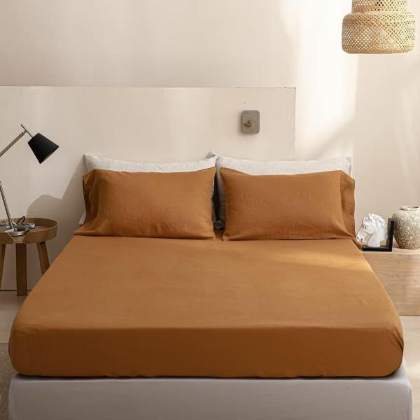 【並行輸入品】King Linens リネン100% ボックスシーツ ストーンウォッシュ加工 無地 ...