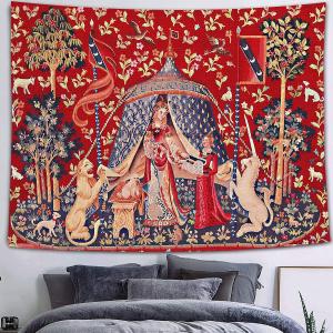 【並行輸入品】FEASRT ヨーロッパ中世王室タペストリー 乙女とユニコーン、93x71インチ ソフトフランネル、中世アートコレクション装飾ウォ